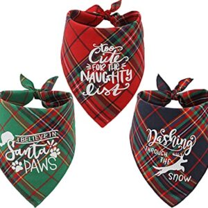 Dog Plaid Christmas Bandana 3 Pack, Holiday Dog Bandana for Xmas Dog Puppy Costume Decorations