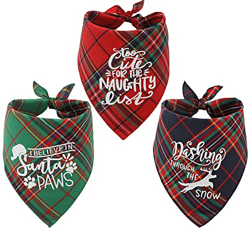 Dog Plaid Christmas Bandana 3 Pack, Holiday Dog Bandana for Xmas Dog Puppy Costume Decorations