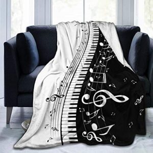 piano music notes black and white soft throw blanket all season microplush warm blankets lightweight tufted fuzzy flannel fleece throws blanket for bed sofa couch 50"x40"