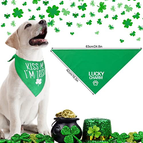 Weewooday 2 Pieces St. Patrick's Day Dog Bandanas Set Include Kiss Me I'm Irish Dog Scarf Shamrock Leaf Dog Bandana Irish Clover Triangle Bib and Green Bandana