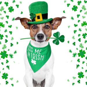 Weewooday 2 Pieces St. Patrick's Day Dog Bandanas Set Include Kiss Me I'm Irish Dog Scarf Shamrock Leaf Dog Bandana Irish Clover Triangle Bib and Green Bandana