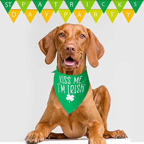 Weewooday 2 Pieces St. Patrick's Day Dog Bandanas Set Include Kiss Me I'm Irish Dog Scarf Shamrock Leaf Dog Bandana Irish Clover Triangle Bib and Green Bandana