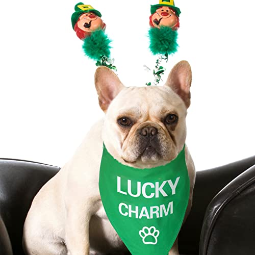 Weewooday 2 Pieces St. Patrick's Day Dog Bandanas Set Include Kiss Me I'm Irish Dog Scarf Shamrock Leaf Dog Bandana Irish Clover Triangle Bib and Green Bandana