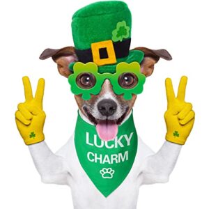 Weewooday 2 Pieces St. Patrick's Day Dog Bandanas Set Include Kiss Me I'm Irish Dog Scarf Shamrock Leaf Dog Bandana Irish Clover Triangle Bib and Green Bandana