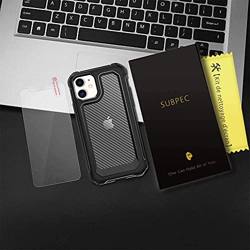 SUPBEC iPhone 11 Case, Slim Carbon Fiber Shockproof Protective Cover with Screen Protector [x2] [Military Grade Drop Protection] [Anti Scratch & Fingerprint], Phone Cases for iPhone 11, 6.1", Black