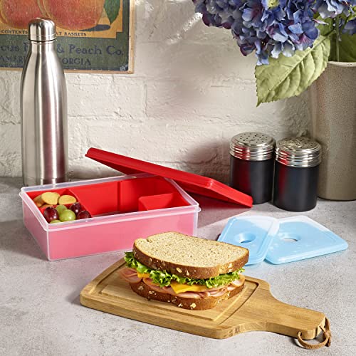 Fit + Fresh Multi-Flex Bento Box, Reusable, Customizable & Vertical Lunch Container with 2 Slim Ice Packs, Perfect for Insulated Lunch Bag, Lunch Box & More, Red