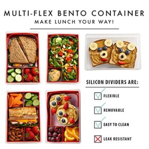 Fit + Fresh Multi-Flex Bento Box, Reusable, Customizable & Vertical Lunch Container with 2 Slim Ice Packs, Perfect for Insulated Lunch Bag, Lunch Box & More, Red