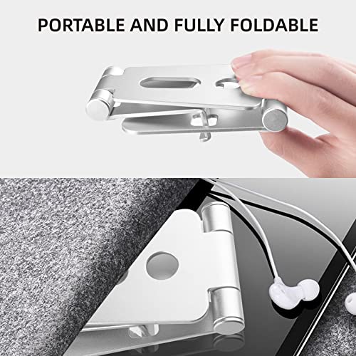 Aoviho Adjustable Phone Stand Holder Cell Phone Holder, Updated Fully Foldable Desk Dock Cradle for iPhone 12 13 11 Pro X XR XS max 8 7 6 Plus Samsung iPad Mini Kindle (Silver)