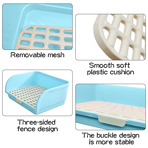 kathson Large Rabbit Litter Box, Pets Toilet Potty Trainer Tray Corner Small Animals Litter Bedding Box Bigger Pet Pan with Grass Mats for Adult Guinea Pig/Chinchilla/Ferret/Rabbit (Blue)