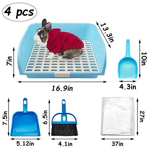 kathson Large Rabbit Litter Box, Pets Toilet Potty Trainer Tray Corner Small Animals Litter Bedding Box Bigger Pet Pan with Grass Mats for Adult Guinea Pig/Chinchilla/Ferret/Rabbit (Blue)