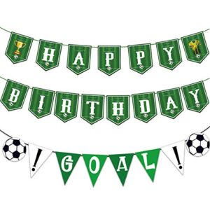 soccer birthday banner, soccer party supplies,soccer theme happy bday bunting sign, soccer party decoration pre-strung soccer bday party sign, pennant bunting for boy men