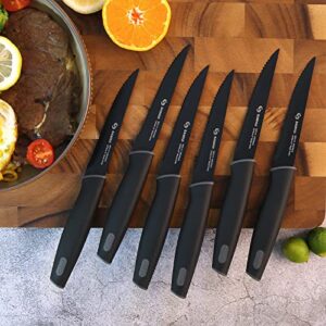 SANHUI 17 in 1 Black Knife Sets Acrylic Stand Stainless Steel Kitchen Knife Set with Block Contain 8 Piece Chef Knife Set 6-Piece Black Steak Knives with Scissor and Vegetable Peeler Knife