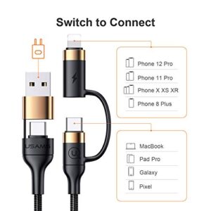 MJEMS USB C Multi Fast Charging Cable PD 60W Nylon Braided Cord 4-in-1 3A USB/C to Type C/Phone Fast Sync Charger Adapter Compatible with Laptop/Tablet/Phone (4FT)