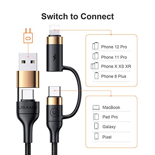 MJEMS USB C Multi Fast Charging Cable PD 60W Nylon Braided Cord 4-in-1 3A USB/C to Type C/Phone Fast Sync Charger Adapter Compatible with Laptop/Tablet/Phone (4FT)