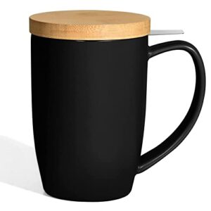 coymos ceramic tea mug with infuser and lid, 16oz loose leaf tea cup large handle teaware mug, tea gift sets for tea lover (black)