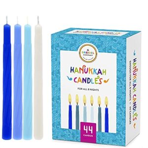 hanukkah candles premium pastel blue & white deluxe tapered hand decorated candles (single)