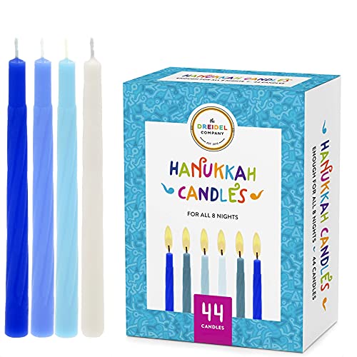 Hanukkah Candles Premium Pastel Blue & White Deluxe Tapered Hand Decorated Candles (Single)