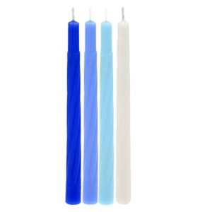 Hanukkah Candles Premium Pastel Blue & White Deluxe Tapered Hand Decorated Candles (Single)