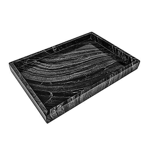 BustleDust 100% Natural Marble Tray Rectangular Vanity Tray and Serving Tray for Bathroom,Kitchen and Coffee Table (Ancient Wood Grain,Black, 11.8L x 7.87W x 1.18H)