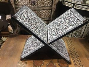 egyptian handmade islamic muslim quran holder stand beech wood inlaid mother of pearl 16.8" m01