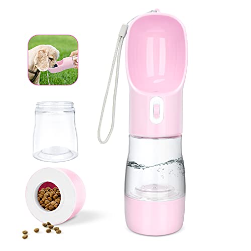 madeking Dog Water Bottle Portable Pet Water Bottle Leak Proof Dog Water Dispenser and Food, Lightweight Dog Travel Water Bottle Bowl for Walking and Trave (Pink)