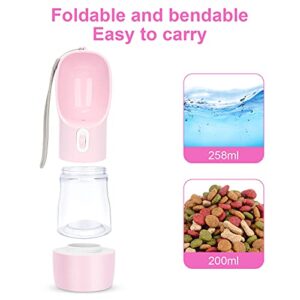 madeking Dog Water Bottle Portable Pet Water Bottle Leak Proof Dog Water Dispenser and Food, Lightweight Dog Travel Water Bottle Bowl for Walking and Trave (Pink)