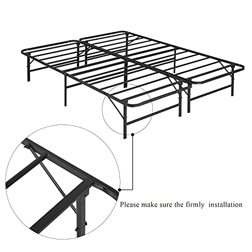 VECELO 14 Inch Metal Bed Frame, Tool Assembly/Quiet Noise Free/Box Spring Replacement Black (King), Foldable Platform