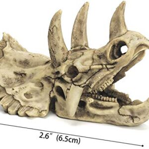 Aquarium Decorations Dinosaur Triceratops Skull Décor, Resin Made Skull Model for Reptiles Hideout, Fish Aquarium Accessories, Home Bar Décor (Mini Skull)