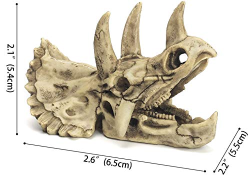 Aquarium Decorations Dinosaur Triceratops Skull Décor, Resin Made Skull Model for Reptiles Hideout, Fish Aquarium Accessories, Home Bar Décor (Mini Skull)