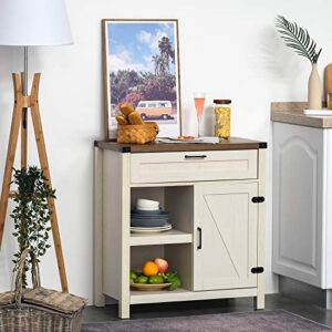 HOMCOM Farmhouse Sideboard Buffet Cabinet, Rustic Barn Door Kitchen Cabinet, Accent Cabinet with Storage for Living Room, Distressed White