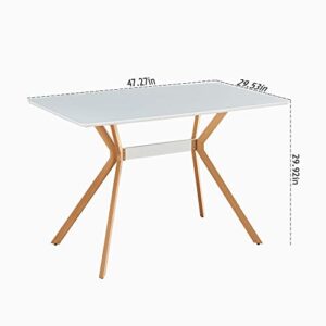 Hommoo Rectangle Dining Table Modern Kitchen Table Tea Coffee Table with White MDF Top and Wood Legs for Kitchen and Dining Room