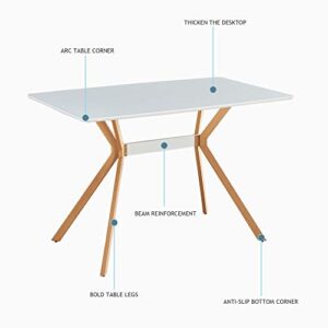 Hommoo Rectangle Dining Table Modern Kitchen Table Tea Coffee Table with White MDF Top and Wood Legs for Kitchen and Dining Room