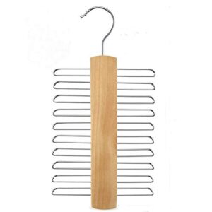 shape you wood tie rack holder,premium wooden necktie and belt hanger,rotate to organizer and storage rack with non-slip clips finish 20 hooks,360degree swivel space saving organizer for men