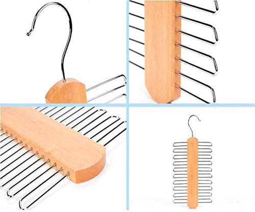 SHAPE YOU Wood Tie Rack Holder,Premium Wooden Necktie and Belt Hanger,Rotate to Organizer and Storage Rack with Non-Slip Clips Finish 20 Hooks,360Degree Swivel Space Saving Organizer for Men