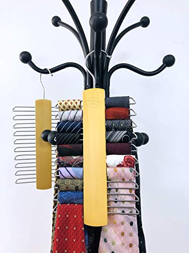 SHAPE YOU Wood Tie Rack Holder,Premium Wooden Necktie and Belt Hanger,Rotate to Organizer and Storage Rack with Non-Slip Clips Finish 20 Hooks,360Degree Swivel Space Saving Organizer for Men