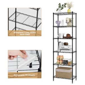 NATRKE 6-Tier Storage Shelf Wire Shelving Unit, Adjustable Heavy Duty Storage Shelves for Kitchen Organization, with Leveling Feet, Black (21.26 Lx12 Wx69 H)