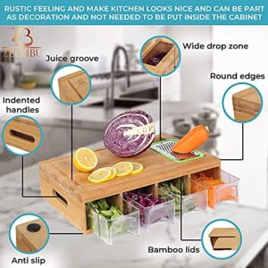 Zeembu Bamboo Cutting Board With Containers and Mats for Quick Meal Prep. Sturdy and Multifunctional Chopping Board with Stackable Containers for Easy Storage. Great Gift for Cooking Enthusiast.