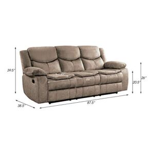 Lexicon Warrenton Faux Suede Manual Double Reclining Sofa, 87.5" W, Brown