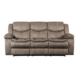 Lexicon Warrenton Faux Suede Manual Double Reclining Sofa, 87.5" W, Brown