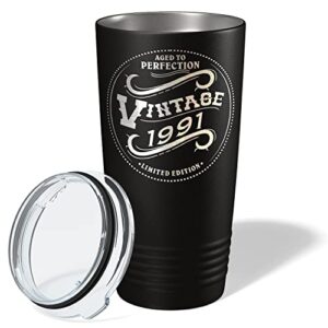 Cuptify 1991 Aged to Perfection Vintage 32nd Birthday Gift for Men and Women 32 Years Old on Black 20 oz Insulated Stainless Steel Tumbler with Lid