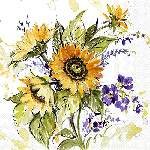 Boston International IHR 3-Ply Paper Napkins, 20-Count Cocktail Size, Sunflower Bunch