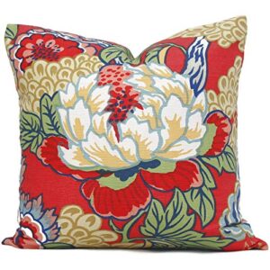diuangfoong thibaut honshu coral green chinoiserie floral decorative pillow cover, eurosham or lumbar, 18 x 18-inch, white-style2