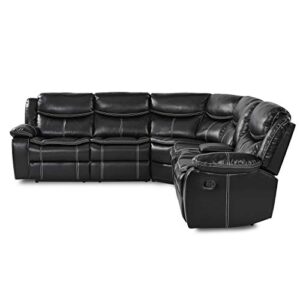 Lexicon Warrenton Leather Gel Matched 3-Piece Sectional Manual Reclining Sofa with Right Console, 105" x 118", Black