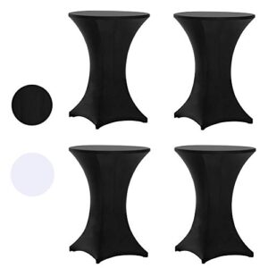 tina 4 pack 32x43 inch highboy spandex cocktail table cover black, fitted stretch cocktail tablecloth for round tables (4pc 32x43 black)