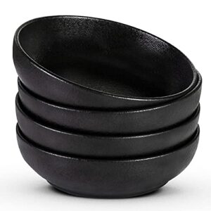 lareina pasta bowls, ceramic salad bowl, large serving bowls, wide and shallow, microwave and dishwasher safe, chip and scratch resistant, 35 ounce - set of 4 (cast iron black)