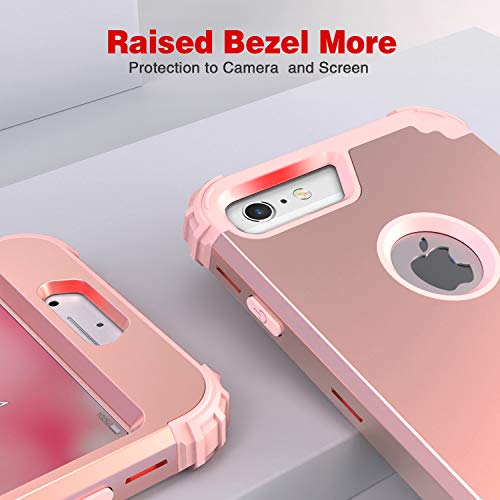 IDweel iPhone 6S Plus Case with Tempered Glass Screen Protector, iPhone 6 Plus Case, 3 in 1 Shockproof Slim Hybrid Heavy Duty Hard PC Cover Soft Silicone Rugged Bumper Full Body Case,(Rose Gold)