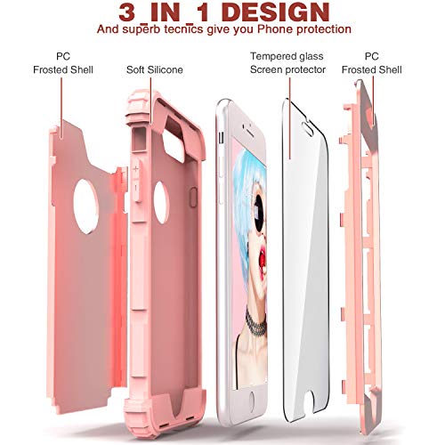 IDweel iPhone 6S Plus Case with Tempered Glass Screen Protector, iPhone 6 Plus Case, 3 in 1 Shockproof Slim Hybrid Heavy Duty Hard PC Cover Soft Silicone Rugged Bumper Full Body Case,(Rose Gold)