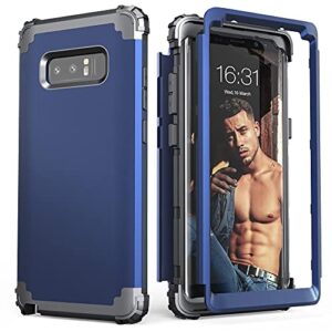 idweel galaxy note 8 case, note 8 case blue for men, 3 in 1 shockproof slim hybrid heavy duty protection hard pc cover soft silicone rugged bumper full body case for galaxy note 8, blue