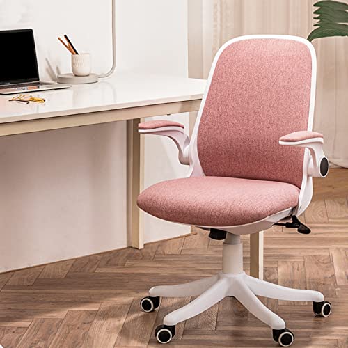 FINEWISH Pink Office Chair, Ergonomic Mid Back Swivel Desk Chair Fabric Office Computer Swivel Adjustable Rolling Task Chair Executive Chair with Flip up (Pink, New)