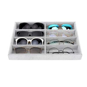 emibele glasses organizer jewelry tray, 8 grids velvet tray watch storage stackable jewelry showcase display storage with detachable inner dividers - grey